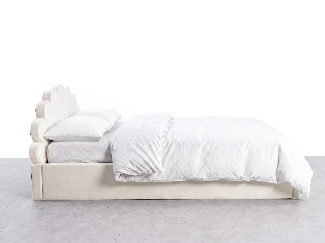 Kárpitozott gyerekágy 120x200 as konténerrel és kerettel, bézs színű Bluvel 22 Kids Line 3 Kagyló