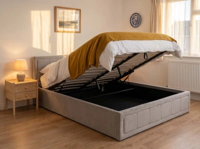 Kárpitozott ágy tárolóhellyel Rema 140x200 Szürke Velvet