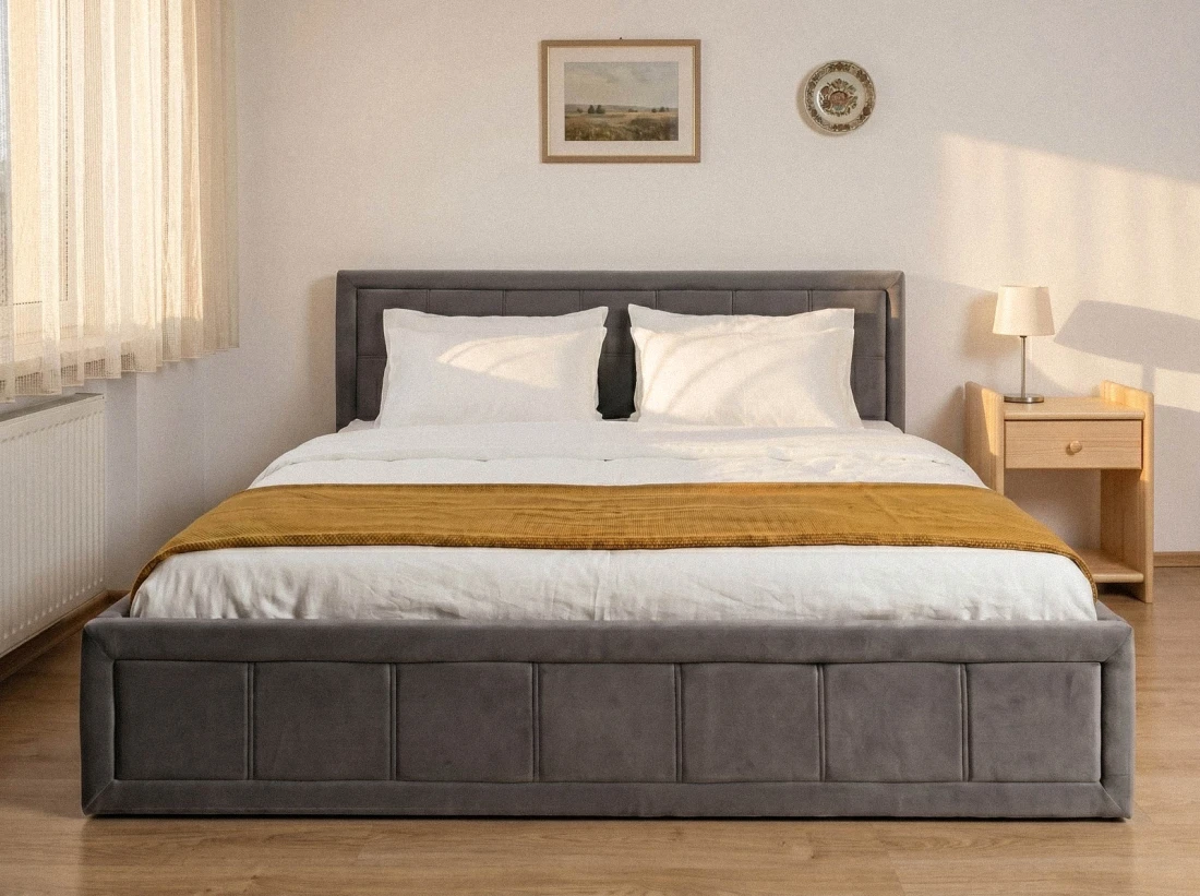 Kárpitozott ágy tárolóhellyel Rema 160x200 Grafit Velvet