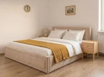 Kárpitozott ágy tárolóhellyel Rema 140x200 Bézs Velvet
