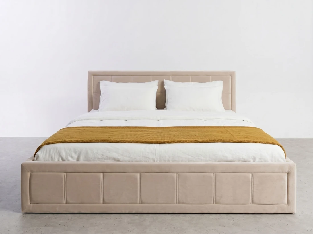 Kárpitozott ágy tárolóhellyel Rema 140x200 Bézs Velvet