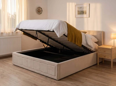 Kárpitozott ágy tárolóhellyel Rema 160x200 Bézs Velvet