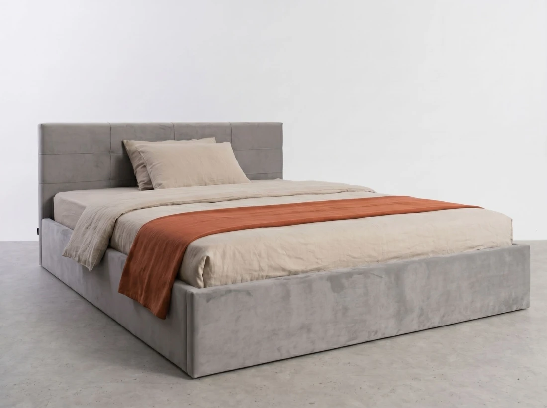 Kárpitozott ágy tárolóhellyel Tilo 180x200 Szürke Velvet