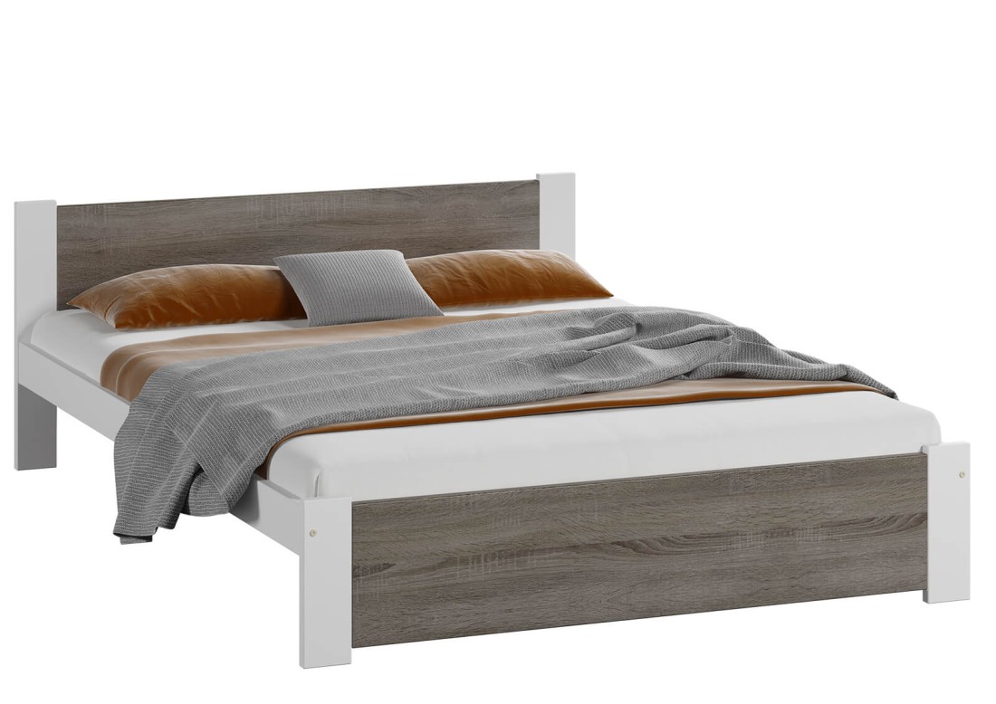 Ágy 140x200 DMD3 fehér + szarvasgombás tölgy
