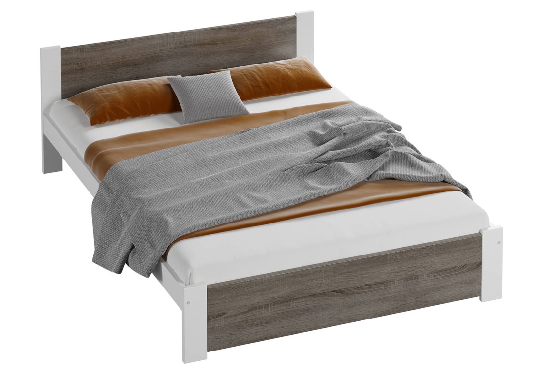 Ágy 140x200 DMD3 fehér + szarvasgombás tölgy