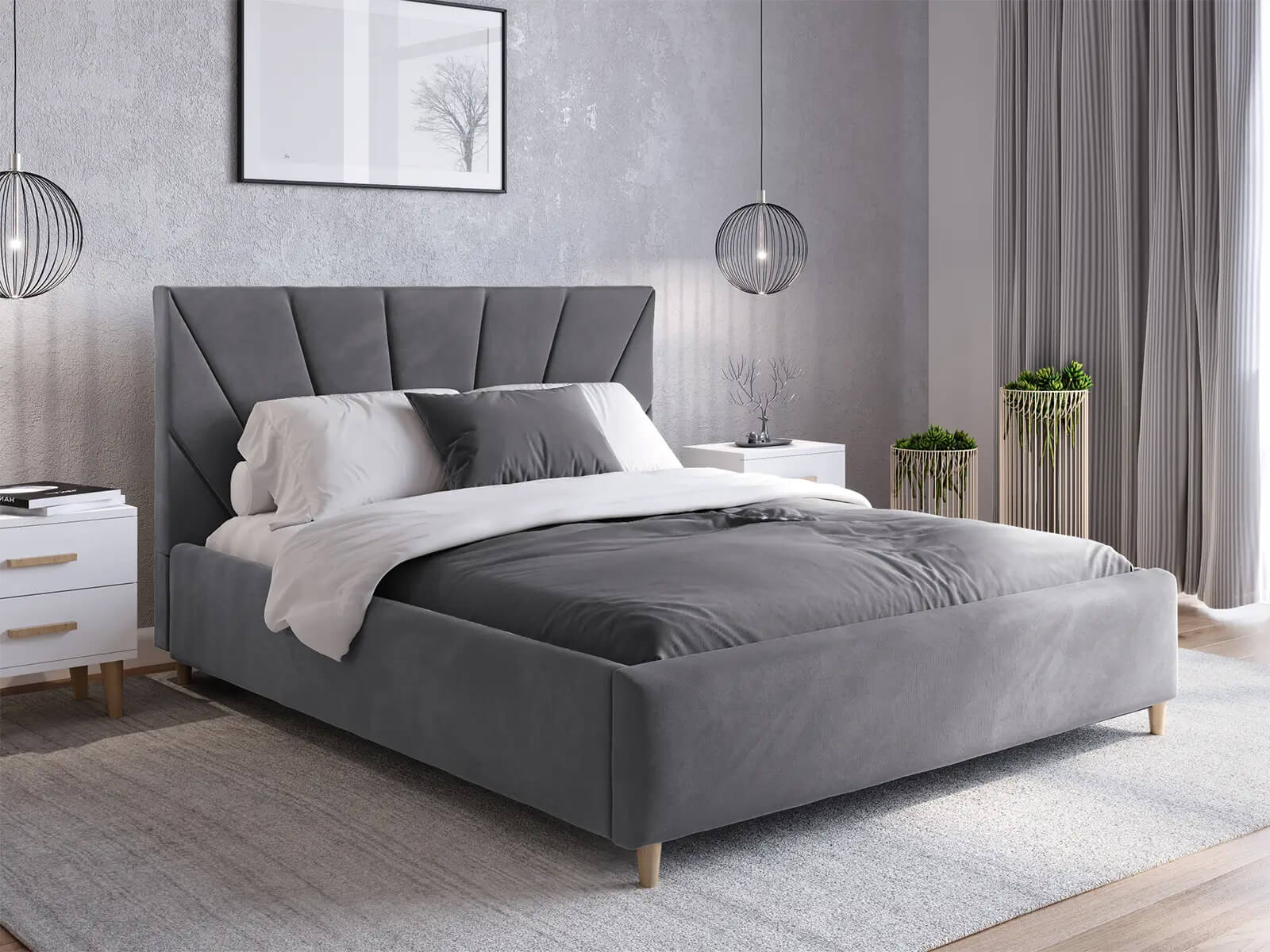 Kárpitozott skandináv ágy 180x200 Scandi line 3 Velvet Grafit